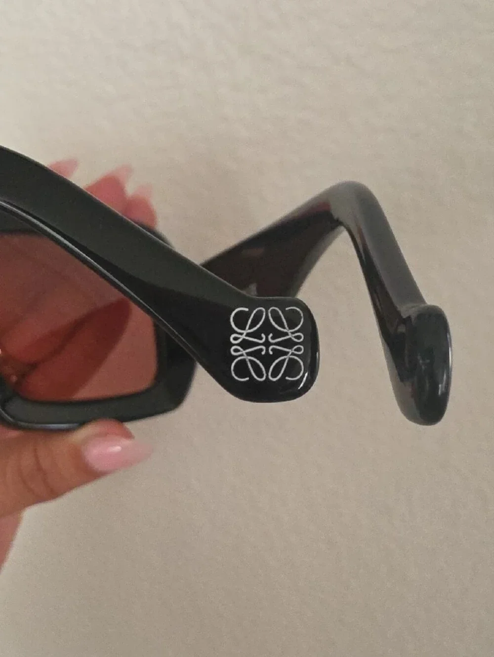 Loewe Glossy Black Oversized Square Sunglasses with Rose Lenses
